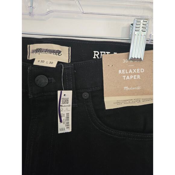 NWT Madewell mens relaxed taper jeans black size 30x30 flex denim. - Picture 3 of 3